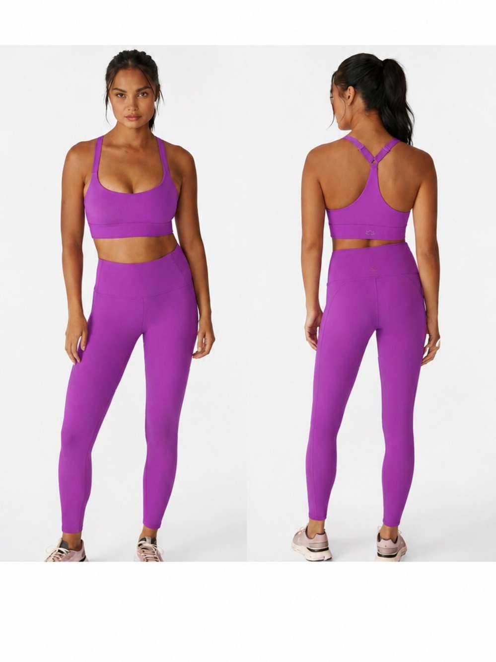 $184 NWOT Beyond Yoga Powerbeyond Strive Midi Leggings + longline sports bra XS